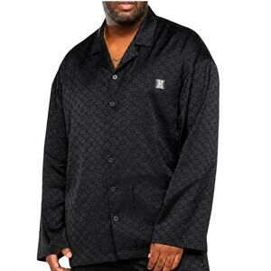 Savage X Fenty Satin Sleep Shirt Black Caviar Monogram Jacquard Men's L NWT Logo